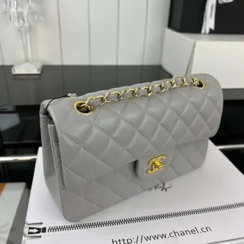 Chanel A01117 Flap Handbag Classic Bag Gray Lambskin