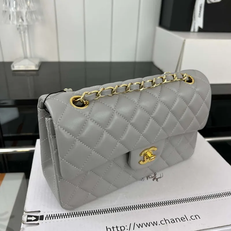 Chanel A01117 Flap Handbag Classic Bag Gray Lambskin