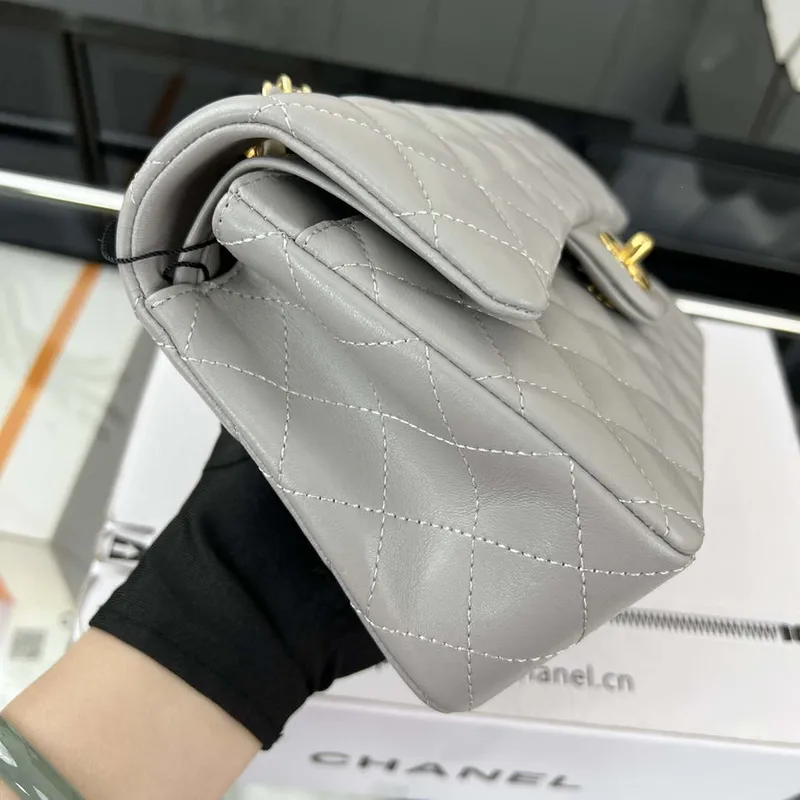 Chanel A01117 Flap Handbag Classic Bag Gray Lambskin