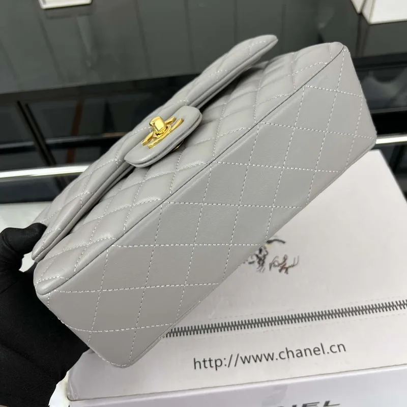 Chanel A01117 Flap Handbag Classic Bag Gray Lambskin