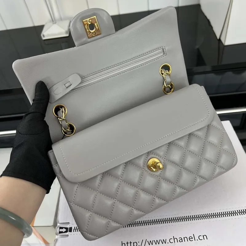 Chanel A01117 Flap Handbag Classic Bag Gray Lambskin