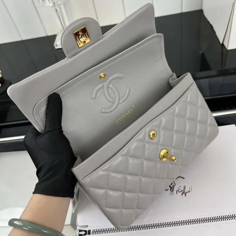 Chanel A01117 Flap Handbag Classic Bag Gray Lambskin
