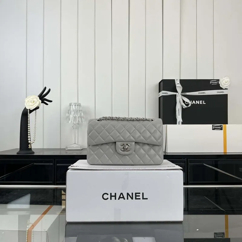 Chanel A01117 Flap Handbag Classic Bag Gray Lambskin