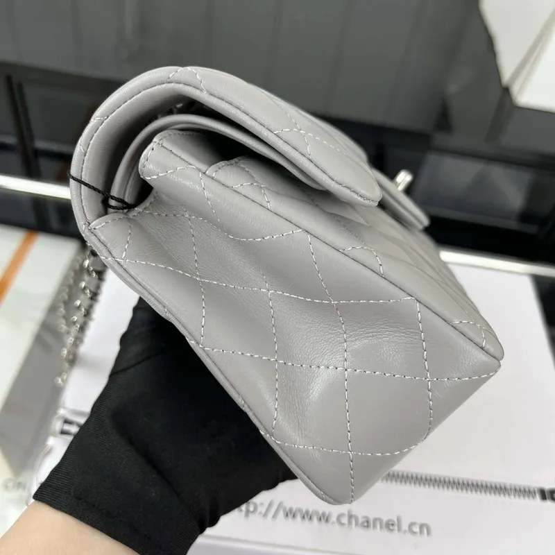 Chanel A01117 Flap Handbag Classic Bag Gray Lambskin