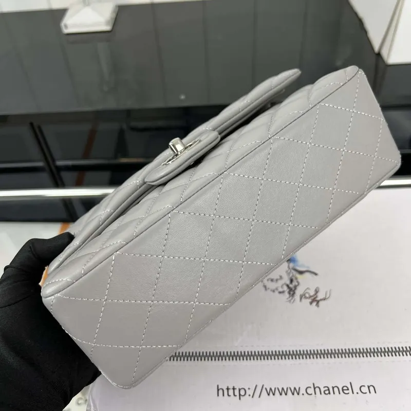 Chanel A01117 Flap Handbag Classic Bag Gray Lambskin