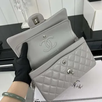 Chanel A01117 Flap Handbag Classic Bag Gray Lambskin