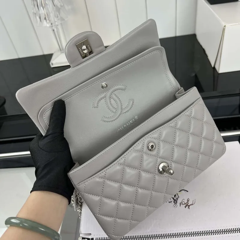 Chanel A01117 Flap Handbag Classic Bag Gray Lambskin