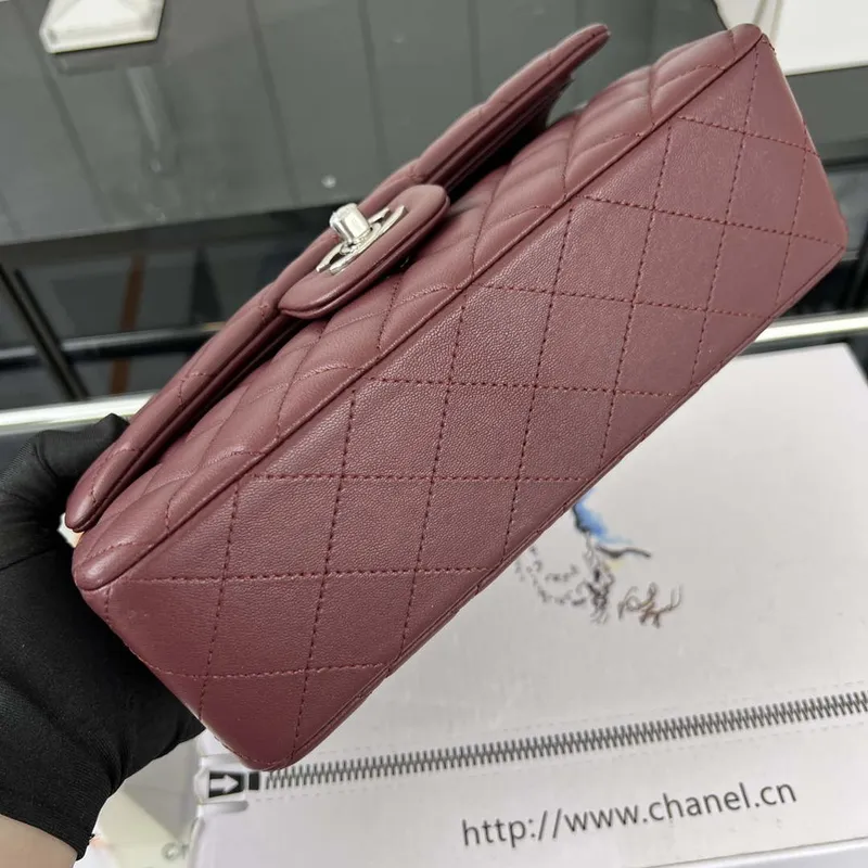 Chanel A01117 Flap Handbag Classic Bag Wine Red Lambskin
