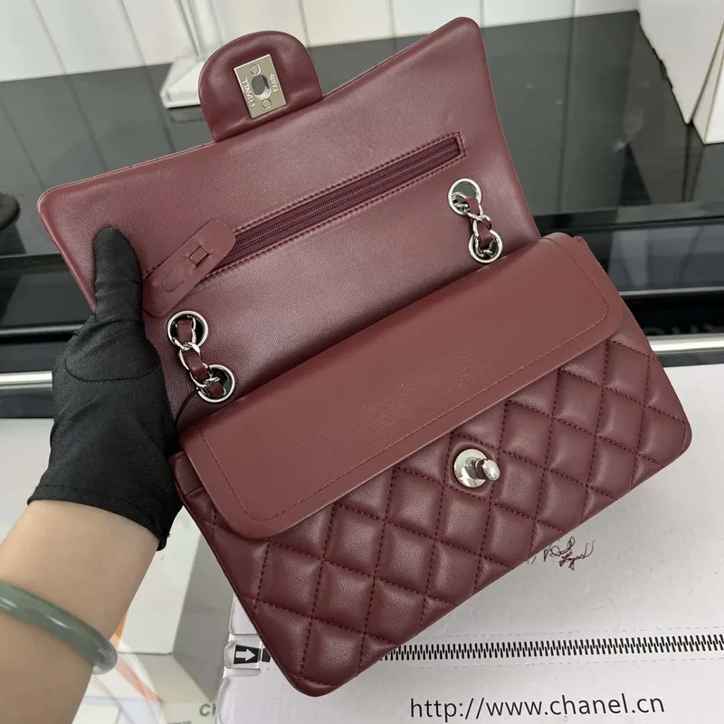 Chanel A01117 Flap Handbag Classic Bag Wine Red Lambskin