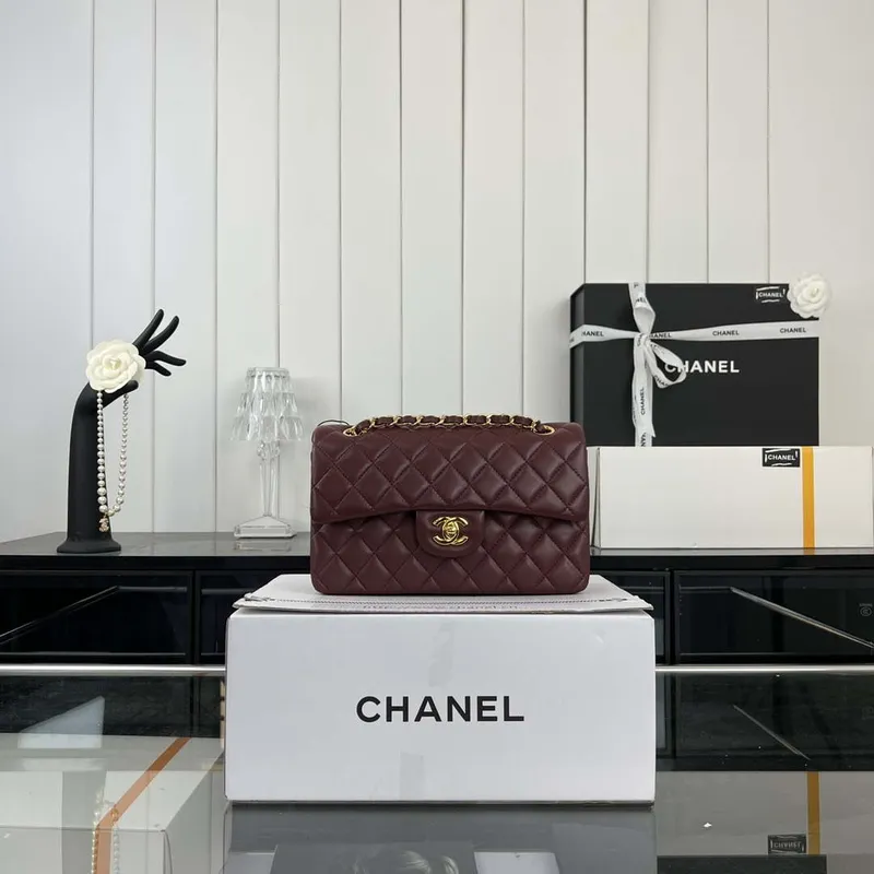Chanel A01117 Flap Handbag Classic Bag Wine Red Lambskin