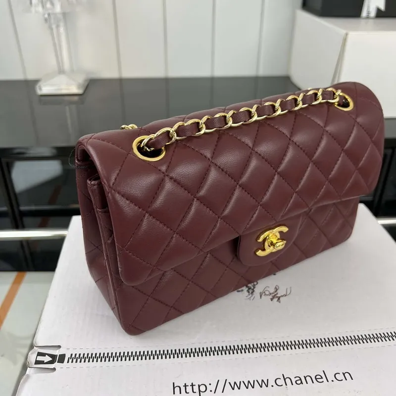 Chanel A01117 Flap Handbag Classic Bag Wine Red Lambskin
