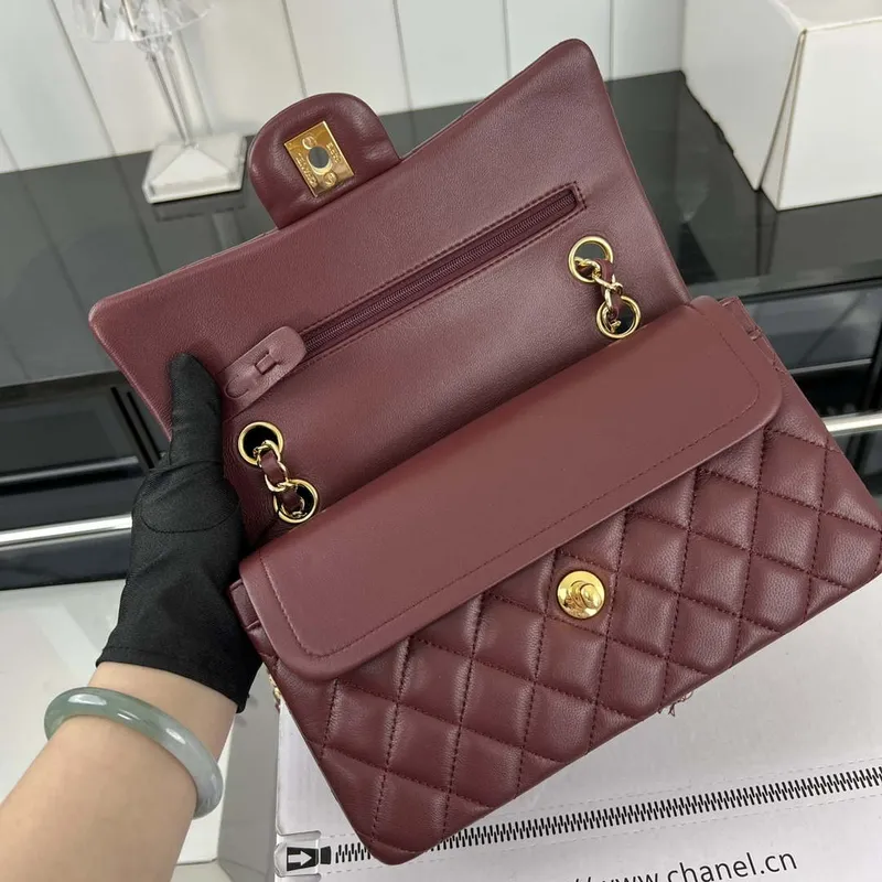 Chanel A01117 Flap Handbag Classic Bag Wine Red Lambskin