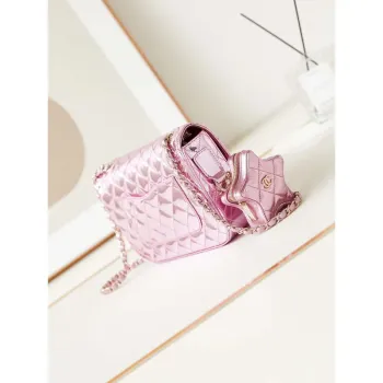 Chanel AS4648 Flap Bag & STAR COIN PURSE Mirror Calfskin Metallic Calfskin & Gold Tone Metal Purple