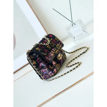 Chanel 24C AS4561 Flap Bag Sequins Gold Tone Metal Black & Multicolor