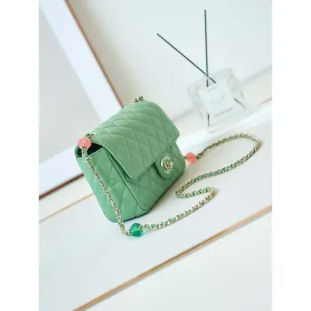 Chanel AS3783 Small Flap Bag 23P Lambskin Gold Tone Metal 18.5 cm Green
