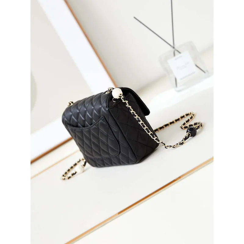 Chanel AS3783 Small Flap Bag 23P Lambskin Gold Tone Metal 18.5 cm Black