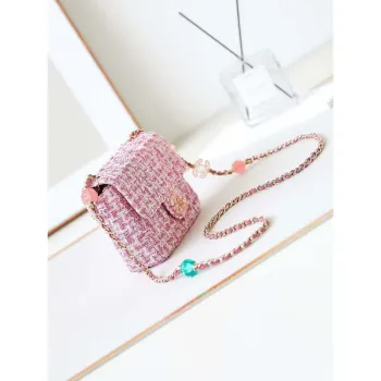 Chanel AS3782 MINI Flap Bag 23P Tweed Gold Tone Metal 16cm Pink