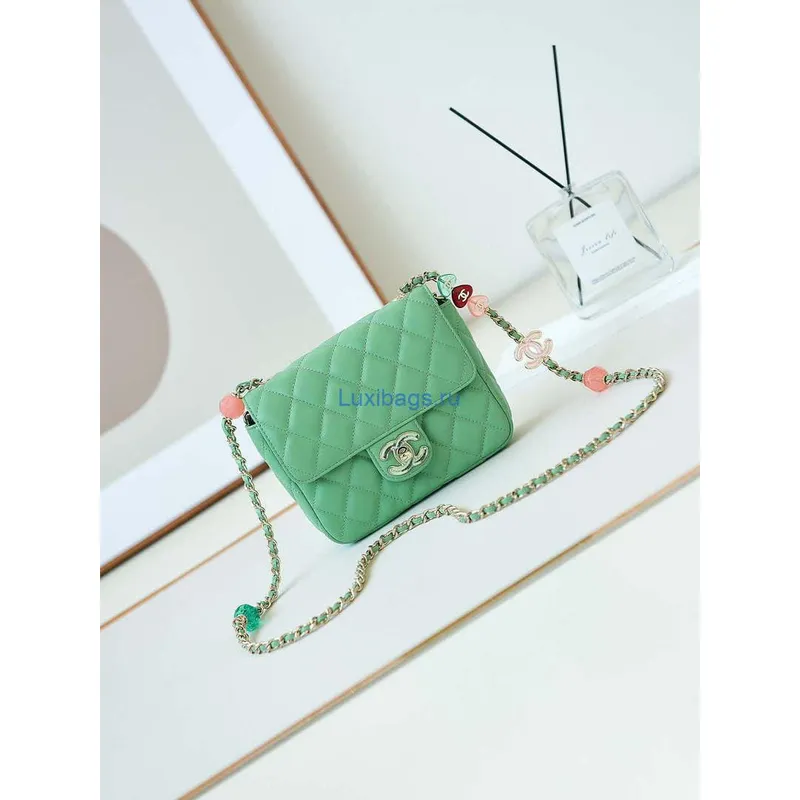 Chanel AS3782 MINI Flap Bag 23P Enamel Gold Tone Metal 16cm Green