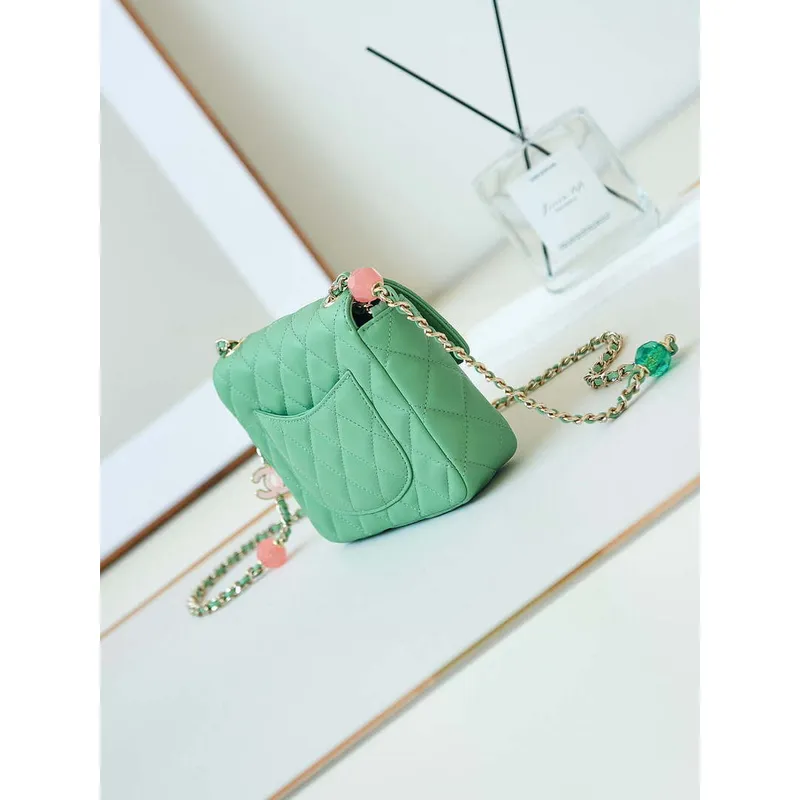 Chanel AS3782 MINI Flap Bag 23P Enamel Gold Tone Metal 16cm Green