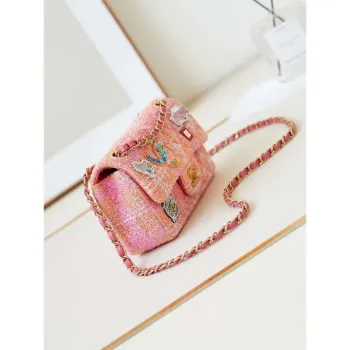 Chanel 24C AS1116 Small Flap bag Woolen A69900 Orange & Pink
