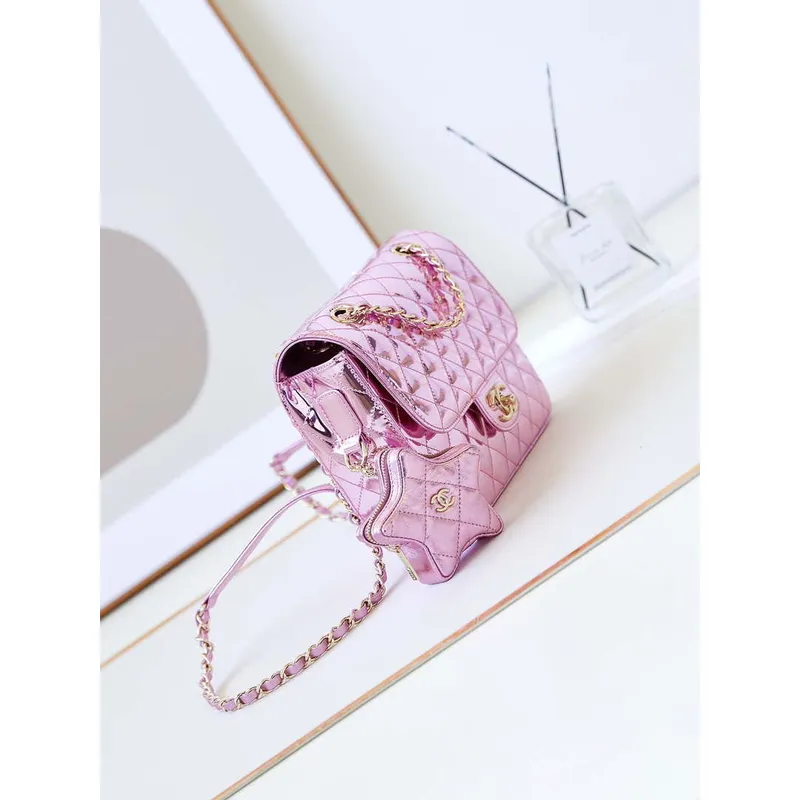 Chanel AS4649 BACKPACK & Star Coin Purse Metallic Calfskin & Gold Tone Metal Purple