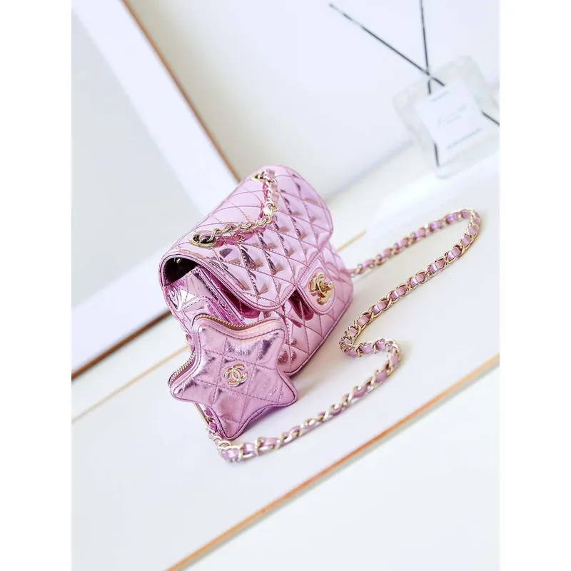 Chanel AS4646 MINI FLAP BAG & STAR COIN PURSE Mirror Calfskin  Metallic Calfskin & Gold Tone Metal Purple
