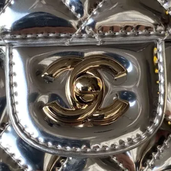 Chanel AS4647 Mini Flap Bag & STAR COIN PURSE Metallic Calfskin & Gold Tone Metal Silver