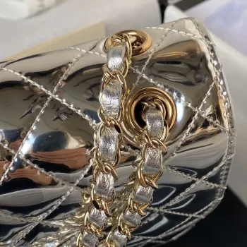 Chanel AS4647 Mini Flap Bag & STAR COIN PURSE Metallic Calfskin & Gold Tone Metal Silver