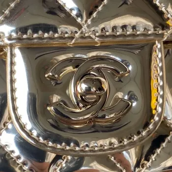 Chanel AS4647 Mini Flap Bag & STAR COIN PURSE Metallic Calfskin & Gold Tone Metal Gold