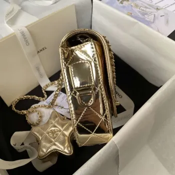Chanel AS4647 Mini Flap Bag & STAR COIN PURSE Metallic Calfskin & Gold Tone Metal Gold