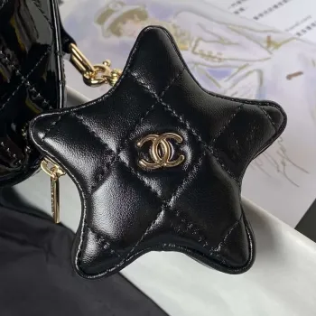 Chanel AS4647 Mini Flap Bag & STAR COIN PURSE Metallic Calfskin & Gold Tone Metal Black
