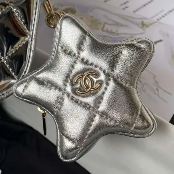 Chanel AS4648 Flap Bag & STAR COIN PURSE Mirror Calfskin Metallic Calfskin & Gold Tone Metal Silver
