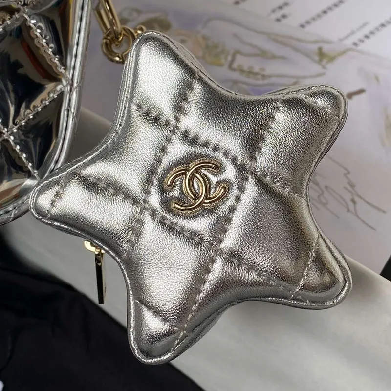 Chanel AS4648 Flap Bag & STAR COIN PURSE Mirror Calfskin Metallic Calfskin & Gold Tone Metal Silver