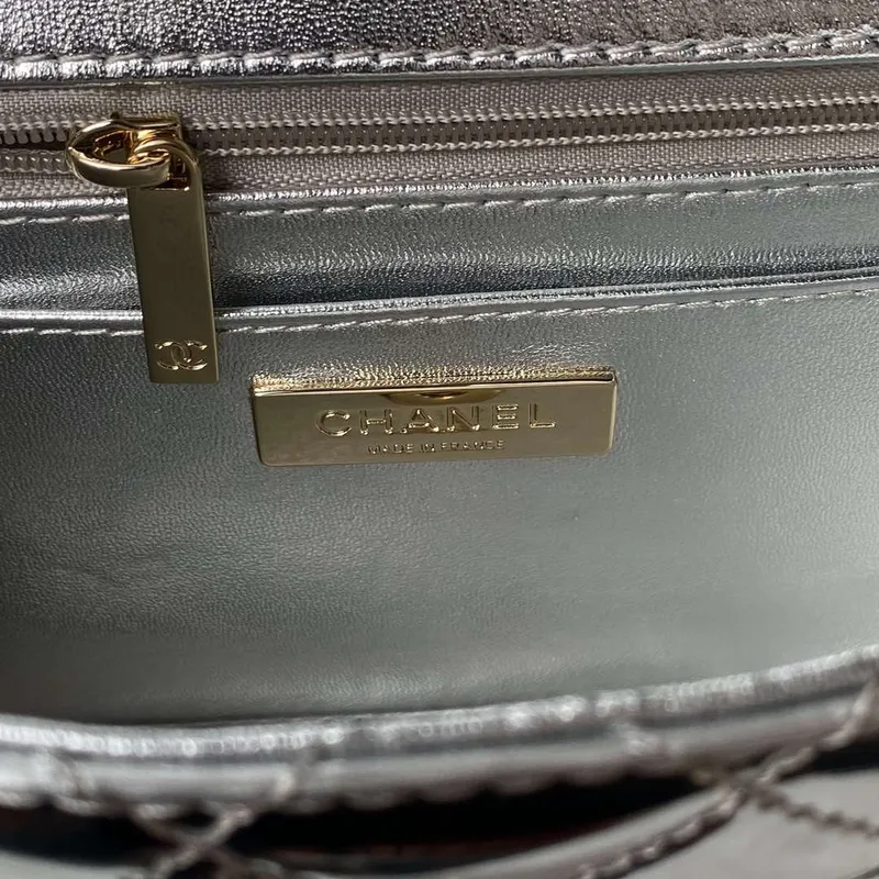 Chanel AS4648 Flap Bag & STAR COIN PURSE Mirror Calfskin Metallic Calfskin & Gold Tone Metal Silver