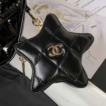 Chanel AS4648 Flap Bag & STAR COIN PURSE Mirror Calfskin Metallic Calfskin & Gold Tone Metal Black
