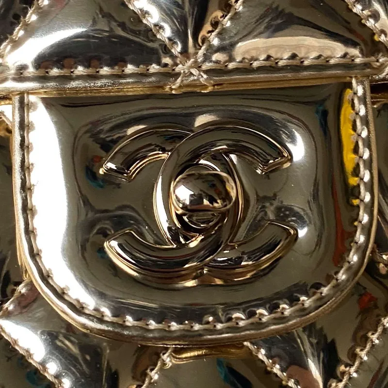 Chanel AS4648 Flap Bag & STAR COIN PURSE Mirror Calfskin Metallic Calfskin & Gold Tone Metal Gold