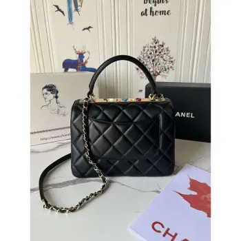 Chanel Trendy 24C Flap Bag With Top Handle Lambskin bag A92236 Black Multicolor Logo
