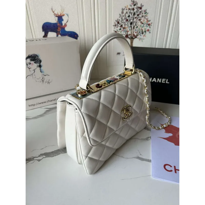 Chanel Trendy 24C Flap Bag With Top Handle Lambskin bag A92236 White Multicolor Logo