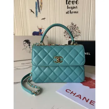 Chanel Trendy 24C Flap Bag With Top Handle Lambskin bag A92236 Blue Multicolor Logo