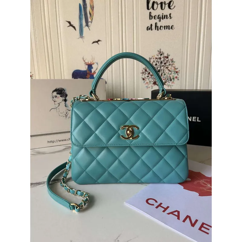 Chanel Trendy 24C Flap Bag With Top Handle Lambskin bag A92236 Blue Multicolor Logo