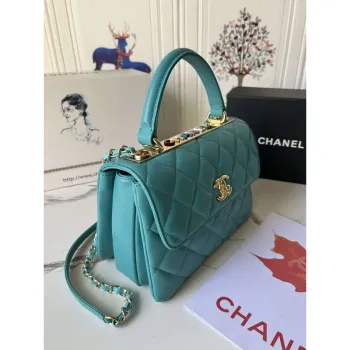 Chanel Trendy 24C Flap Bag With Top Handle Lambskin bag A92236 Blue Multicolor Logo