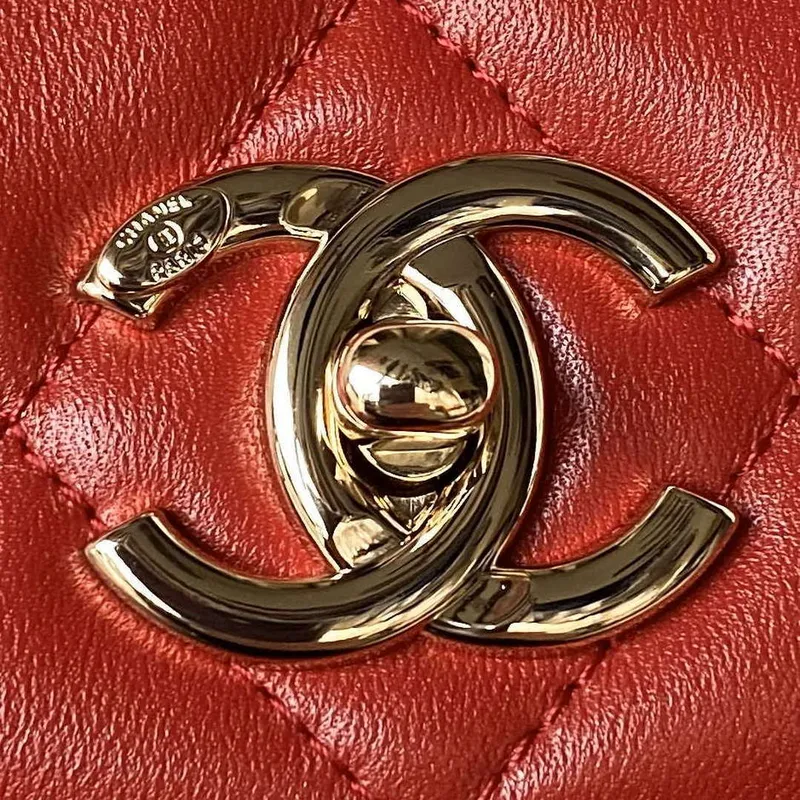 Chanel Trendy 24C Flap Bag With Top Handle Lambskin bag A92236 Red Gold