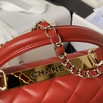 Chanel Trendy 24C Flap Bag With Top Handle Lambskin bag A92236 Red Gold