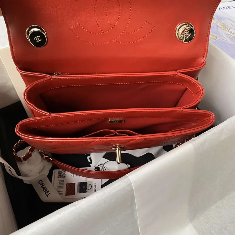 Chanel Trendy 24C Flap Bag With Top Handle Lambskin bag A92236 Red Gold