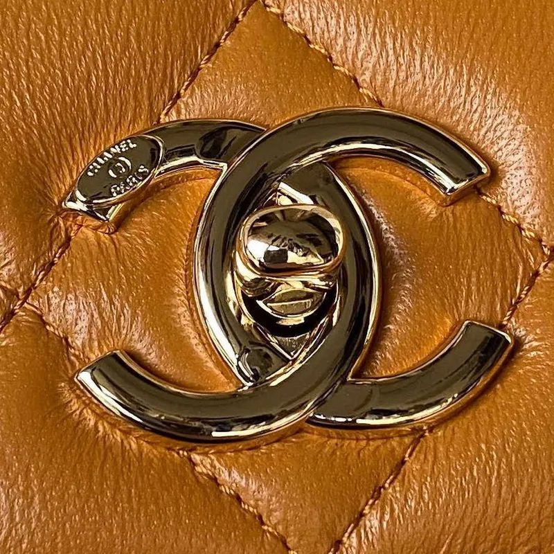 Chanel Trendy 24C Flap Bag With Top Handle Lambskin bag A92236 Orange Gold