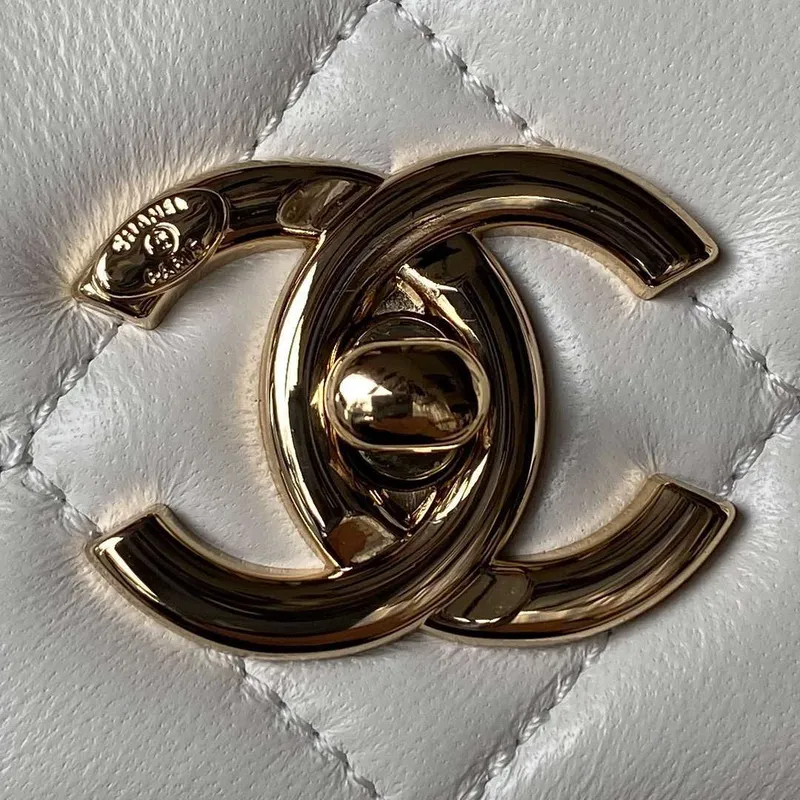 Chanel Trendy 24C Flap Bag With Top Handle Lambskin bag A92236 White Gold