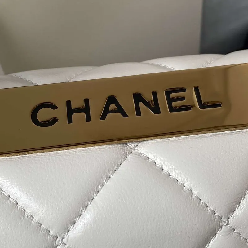 Chanel Trendy 24C Flap Bag With Top Handle Lambskin bag A92236 White Gold