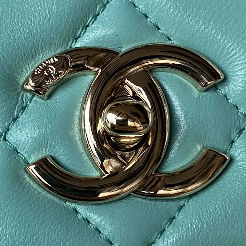 Chanel Trendy 24C Flap Bag With Top Handle Lambskin bag A92236 Blue Gold