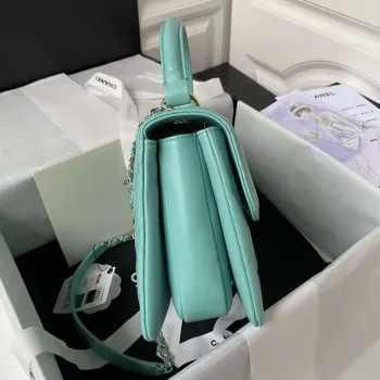 Chanel Trendy 24C Flap Bag With Top Handle Lambskin bag A92236 Blue Gold