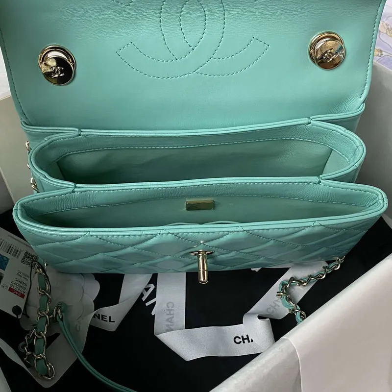 Chanel Trendy 24C Flap Bag With Top Handle Lambskin bag A92236 Blue Gold